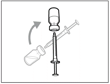 Keep the needle in the vial and turn the vial upside down - Illustration