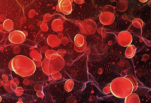 Illustration of red blood cells flowing through the blood stream.