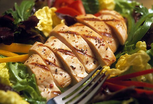 Poultry and salad can be part of a high protein diet.