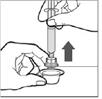 Carefully lift up the combined syringe-and-vial-adapter and remove it from the plastic package - Illustration