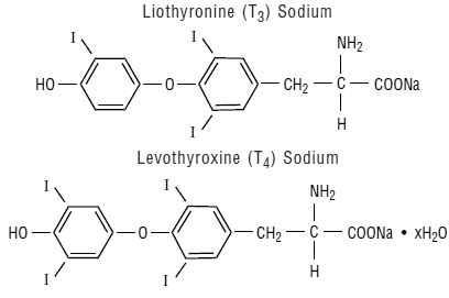 Thyrolar (T3 liothyronine  and T4 levothyroxine) structural formula illustration