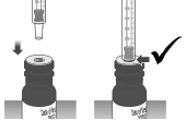 Make sure the cap is removed from bottle and insert the tip of the dosing dispenser into the bottle - Illustration
