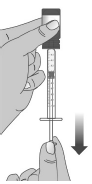 Pull back the plunger slowly until the top of the plunger is even with the marking on the barrel of the dosing dispenser for your prescribed dose of LIVMARLI - Illustration