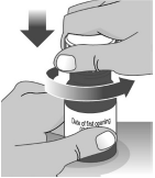 Open the bottle by pushing down firmly on the child-resistant cap and turning the cap left (counterclockwise) - Illustration