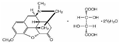 Hydrocodone Bitartrate structural formula illustration Hydrocodone Bitartrate structural formula illustration