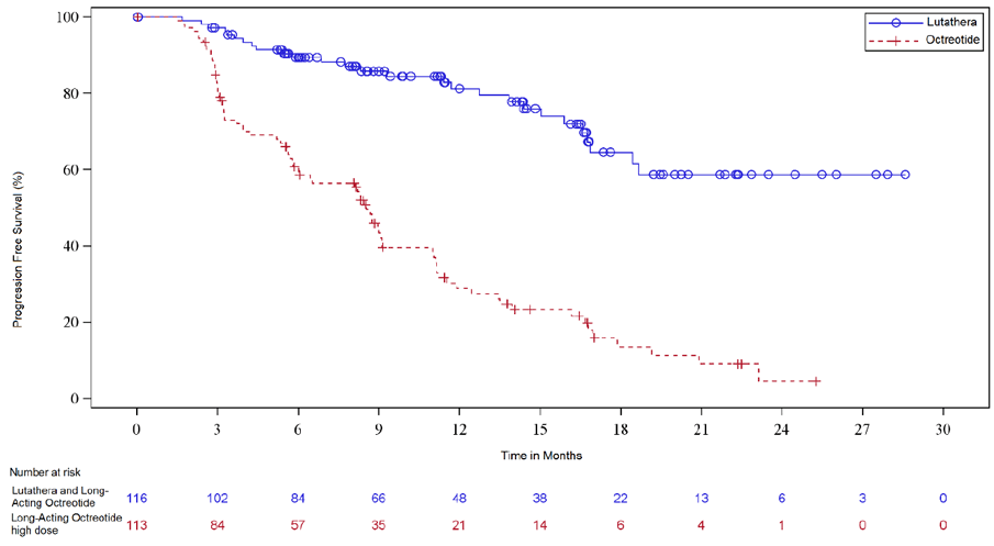 Kaplan-Meier Curves for Progression-Free Survival in NETTER-1 - Illustration