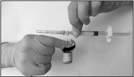Return the vial to its upright position, and disconnect the vial adapter from the MIXJECT syringe assembly - Illustration