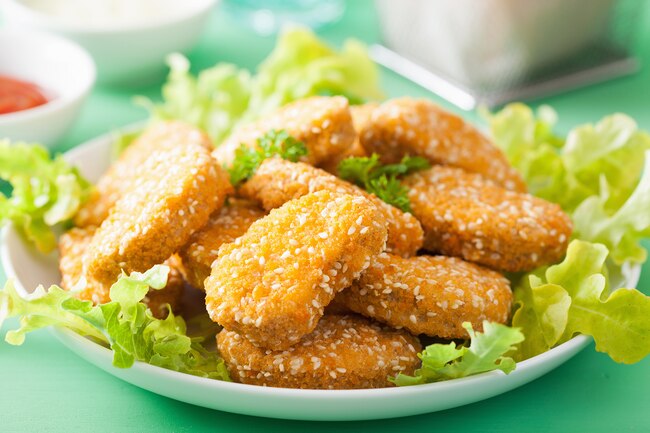 Textured vegetable protein, or TVP, is a meat replacement made of soy flour with the fat removed.