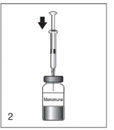 Insert the syringe needle through the stopper of the vial - Illustration