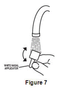 Soak the nasal applicator in cold tap water and rinse
both ends of the nasal applicator under cold tap water and dry - Illustration