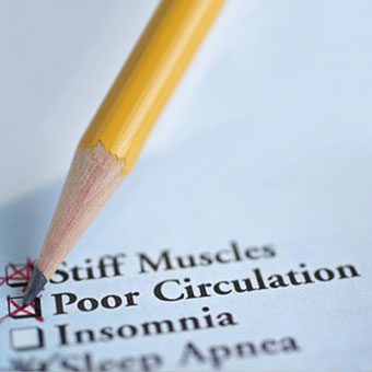 Poor circulation check box on medical diagnostic chart.