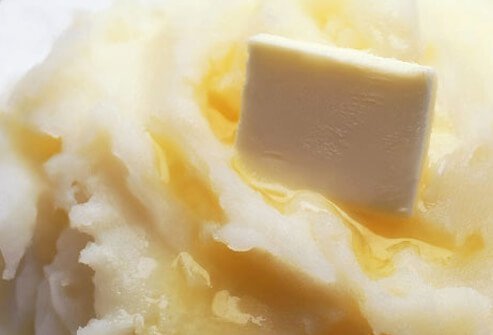 Butter melting on mashed potatoes.