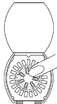 Take a dark green pill from the inner ring - Illustration