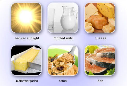 Good sources of vitamin D include natural sunlight, fortified milk, cheese, butter/margarine, cereal, and fish.