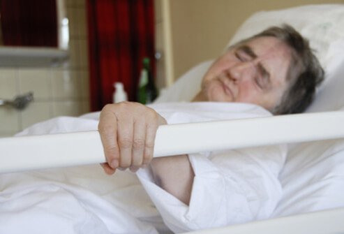 This patient is in pain during his recovery from pancreatic cancer surgery.