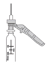 The syringe has markings for 180 mcg, 135 mcg, and 90 mcg. Your healthcare provider will tell you which mark to use - Illustration