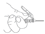  To prevent needle-stick injuries, before you dispose of the syringe and needle, push the green needle cover toward the needle - Illustration