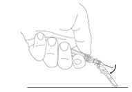 Place the free end of the green cap on a flat surface and push down with a firm and quick motion until it clicks and covers over the needle - Illustration