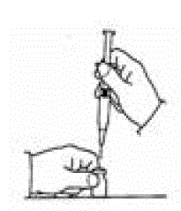 Push the needle through the center of the rubber stopper of the diluent vial - Illustration