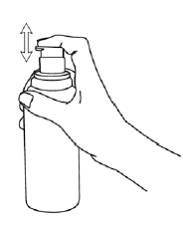 Fully press the top of the pump all the way down 4 times while holding the bottle in an upright position - Illustration Fully press the top of the pump all the way down 4 times while holding the bottle in an upright position - Illustration
