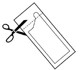 Cut open the sample packet using scissors or completely tear the packet at the notch on the dotted line - Illustration Cut open the sample packet using scissors or completely tear the packet at the notch on the dotted line - Illustration