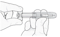 Gently slide green safety guard over needle and lock
securely in place - Illustration Gently slide green safety guard over needle and lock
securely in place - Illustration
