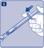 Push the plunger rod to slowly inject all the diluent
into the vial - Illustration Push the plunger rod to slowly inject all the diluent
into the vial - Illustration