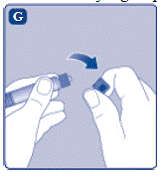 Break off the syringe cap from the pre-filled diluent
syringe by snapping the perforation of the cap - Illustration Break off the syringe cap from the pre-filled diluent
syringe by snapping the perforation of the cap - Illustration