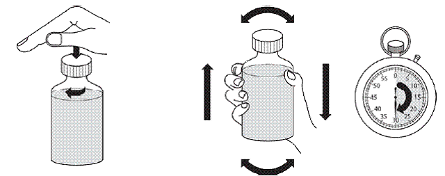 Replace the cap and shake the bottle vigorously for a
minimum of 30 seconds - Illustration Replace the cap and shake the bottle vigorously for a
minimum of 30 seconds - Illustration