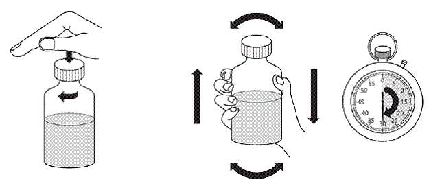 Replace the cap and shake the bottle vigorously for a
minimum of 30 seconds - Illustration Replace the cap and shake the bottle vigorously for a
minimum of 30 seconds - Illustration