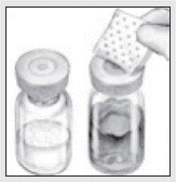 Disinfect the stoppers with an alcohol swab (or other suitable solution suggested by your healthcare provider or hemophilia center) by rubbing the stoppers firmly for several seconds - Illustration