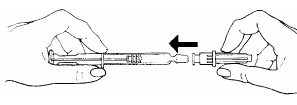 Place the needle onto the end of the syringe barrel so it fits snugly - illustration Place the needle onto the end of the syringe barrel so it fits snugly - illustration