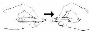 Hold the pale yellow hub between your thumb and forefinger - illustration Hold the pale yellow hub between your thumb and forefinger - illustration