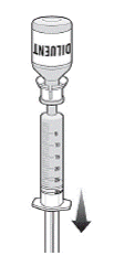 Remove syringe from package and withdraw sterile water for injection from the diluent vial - Illustration
