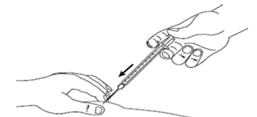 Gently press the plunger all the way
down, until the syringe is empty - Illustration