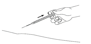When the syringe is empty, slowly let go
of the skin and gently pull the needle out of the skin - Illustration