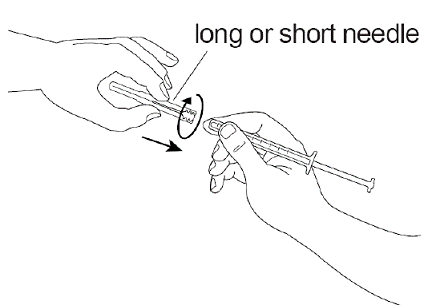 Push down on the needle and twist it clockwise - Illustration