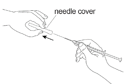 Pull the needle cover straight off the
sterile needle - Illustration