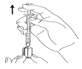 Put the needle into the ampule making sure
you do not touch the outside of the ampule and pull up on the plunger to draw
up all of the SIGNIFOR liquid into the syringe - Illustration