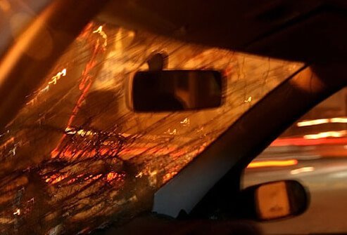 The interior of a car crash, caused by lack of sleep.