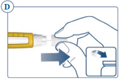 Pull off the inner needle cap and throw it away (dispose of) - Illustration