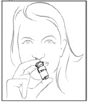 Hold the SPRIX bottle upright and aim the tip toward
the back of your nose - Illustration Hold the SPRIX bottle upright and aim the tip toward
the back of your nose - Illustration