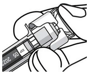 Injection
of the entire prefilled syringe contents is necessary to activate the needle
guard - Illustration Injection
of the entire prefilled syringe contents is necessary to activate the needle
guard - Illustration