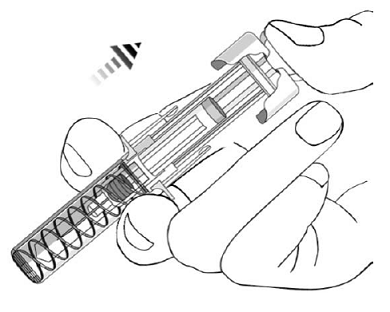 After injection, maintain the pressure on the PLUNGER
HEAD and remove the needle from the skin - Illustration After injection, maintain the pressure on the PLUNGER
HEAD and remove the needle from the skin - Illustration