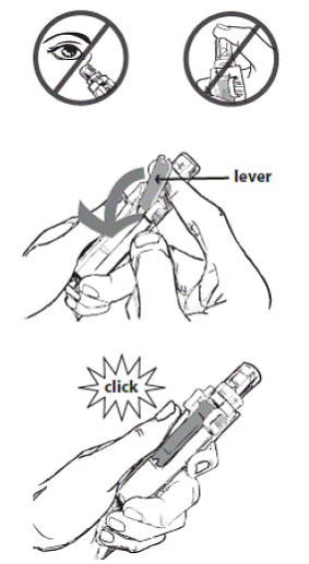 Keep the medication chamber pointed away from your face or eyes - Illustration Keep the medication chamber pointed away from your face or eyes - Illustration