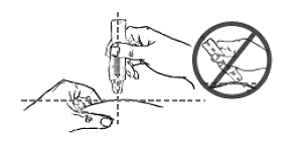 Place Sumavel DosePro straight out from the delivery site with the end of the clear medication chamber against your skin - Illustration Place Sumavel DosePro straight out from the delivery site with the end of the clear medication chamber against your skin - Illustration