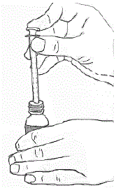 Fully push in the plunger so that the oral solution flows back into the bottle - Illustration