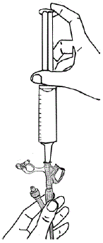 Using a catheter-tip syringe, flush the feeding tube with 1 ounce (30 mL) of water - Illustration