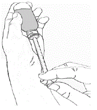 Carefully turn the bottle upside down with the syringe tip firmly inserted into the adapter - Illustration