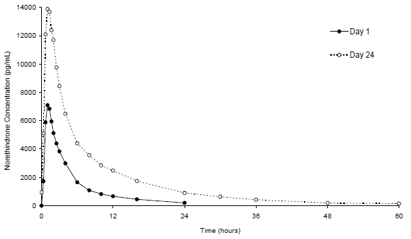 Mean Plasma Norethindrone Concentration-Time Profiles - Illustration